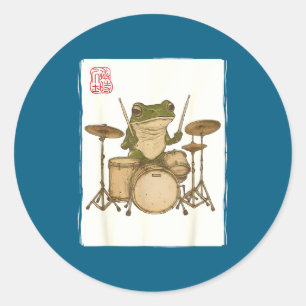 Funny Frog Drum Rock Music Kawaii Japanese  Classic Round Sticker