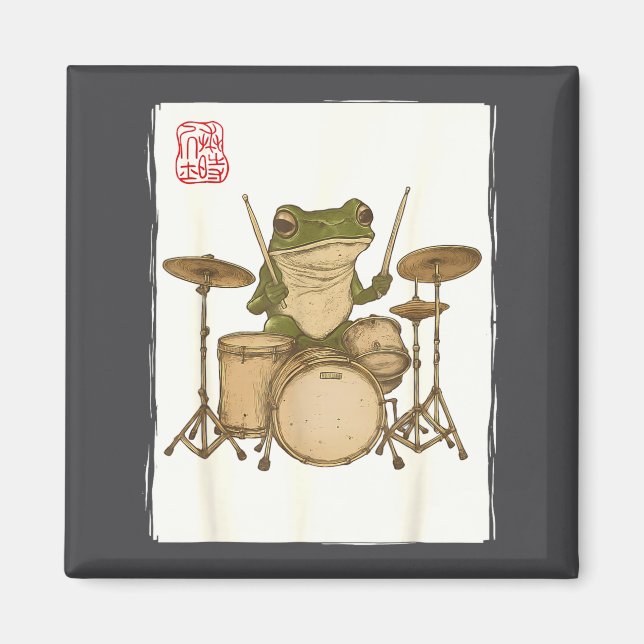 Funny Frog Drum Rock Music Kawaii Japanese  Magnet (Front)