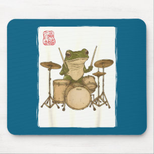 Funny Frog Drum Rock Music Kawaii Japanese Mouse Pad