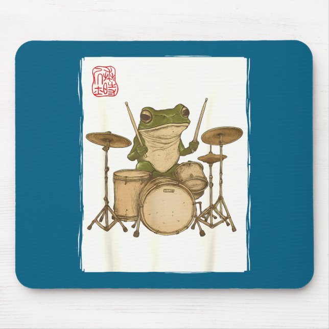Funny Frog Drum Rock Music Kawaii Japanese  Mouse Pad (Front)