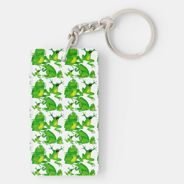 Funny Frog Emotions Angry Mad Curious Scared Frogs Keychain (Back)