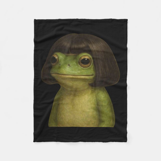 Funny Frog Girl Bob Hair Meme Art  Fleece Blanket (Front)