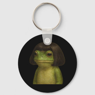 Funny Frog Girl Bob Hair Meme Art  Keychain