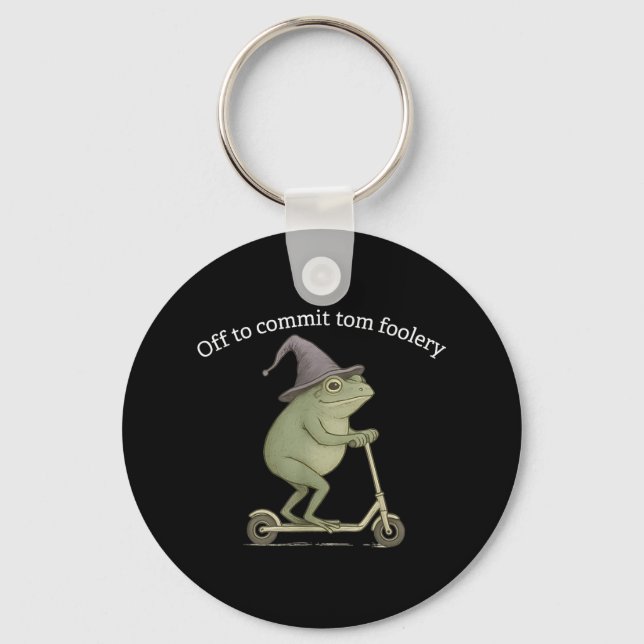 Funny Frog Graphic Saying Off To Commit Tom Fooler Keychain (Front)