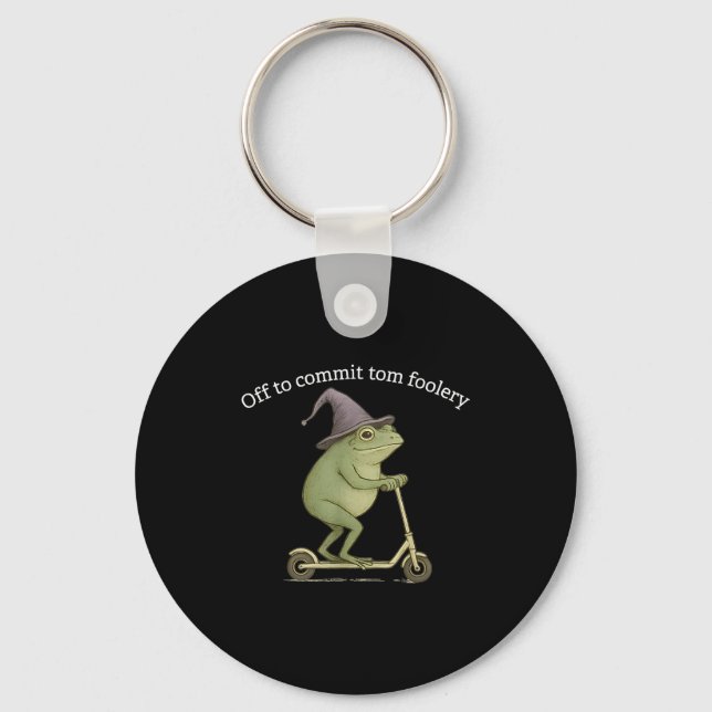 Funny Frog Graphic Saying Off To Commit Tom Fooler Keychain (Front)