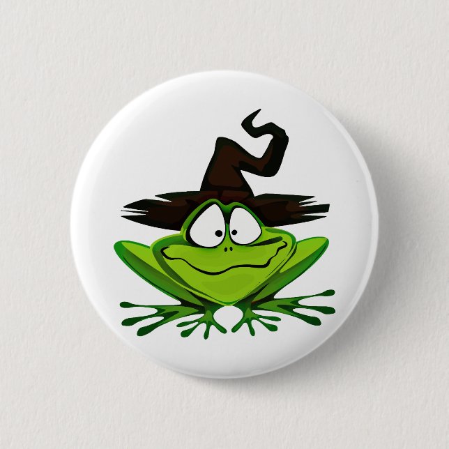 Funny Frog Happy Halloween Witch Hat 2 Inch Round Button (Front)