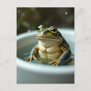 Funny frog in bath nursery art postcard