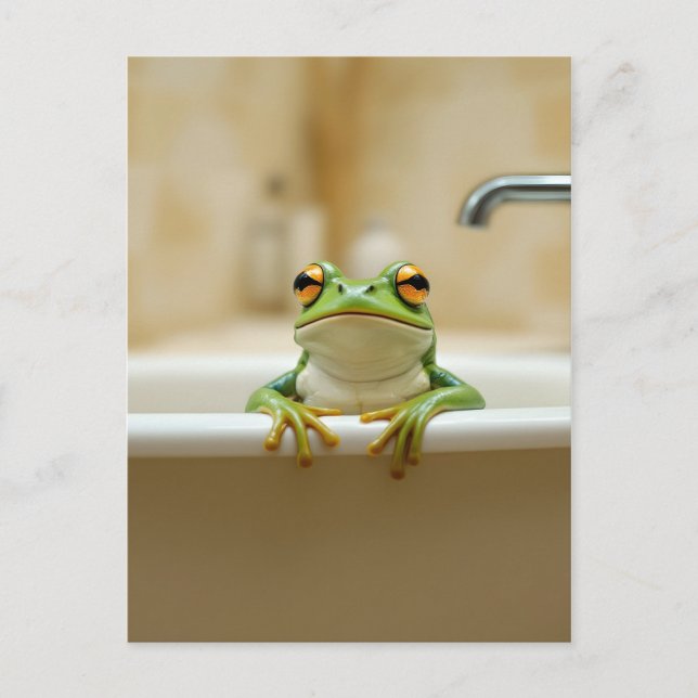 Funny frog in bath nursery art postcard (Front)