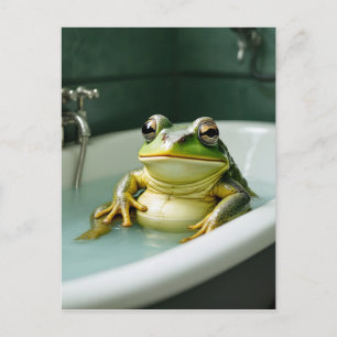 Funny frog in bath nursery art postcard