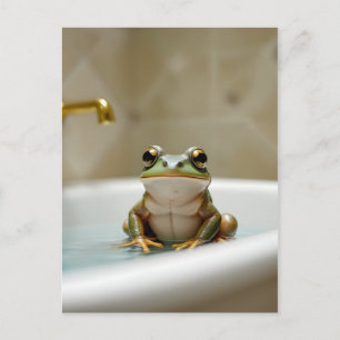 Funny frog in bath nursery art postcard