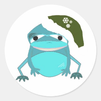 Funny Frog in Santa Hat Classic Round Sticker