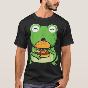 Funny Frog Loves Hamburger Food Graphic Kawaii Ani T-Shirt