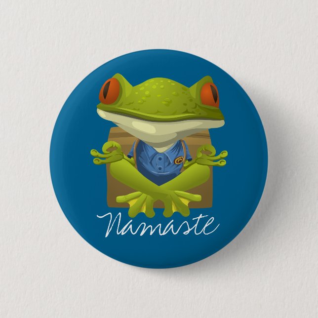 Funny Frog Meditating Cartoon 2 Inch Round Button (Front)