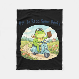Funny frog meme off to read some books lovers fleece blanket