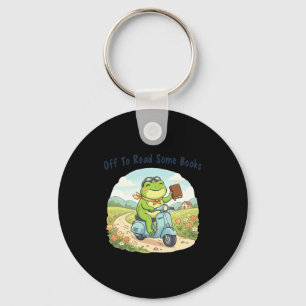 Funny frog meme off to read some books lovers keychain