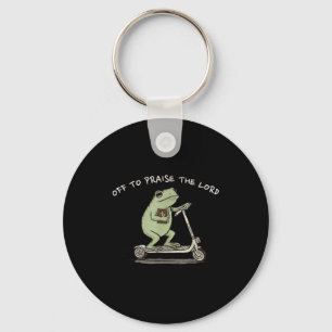 Funny Frog Off To Praise The Lord Christian Scoote Keychain