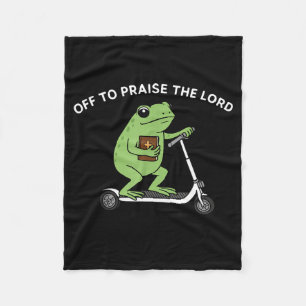 Funny Frog Off To Praise The Lord Meme Quote Funny Fleece Blanket