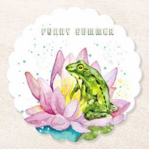 Funny frog on a lotus paper coaster