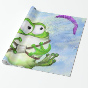 Funny Frog Paraglider Wrapping Paper