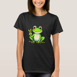 Funny Frog Peace Hand Sign Men Women Girls Boys Ki T-Shirt