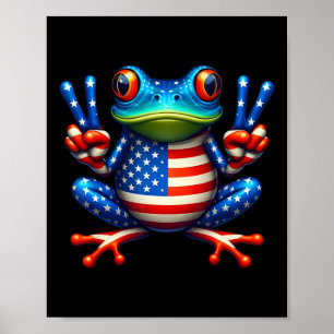 Funny Frog Peace Sign 4th Of July Frog American Fl