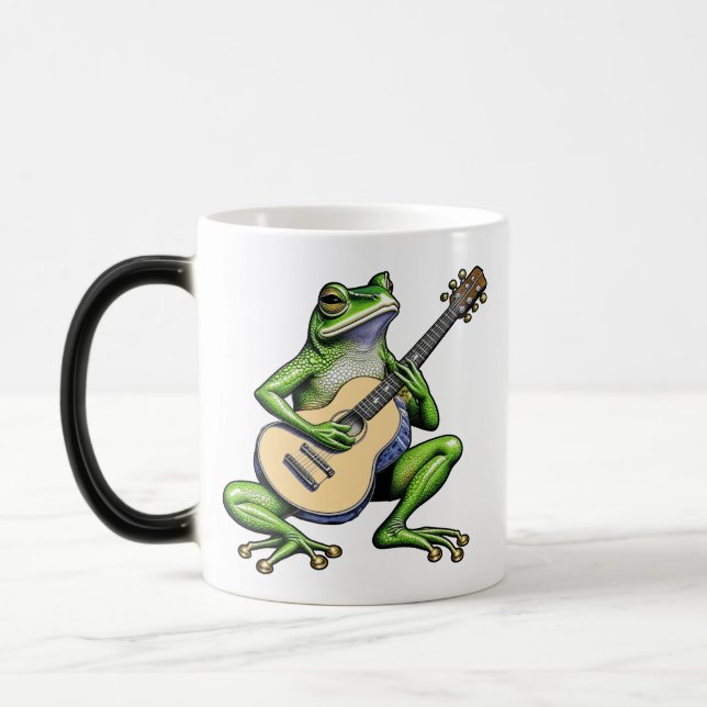 Funny Frog Playing Guitar Personalized Magic Mug (Left)