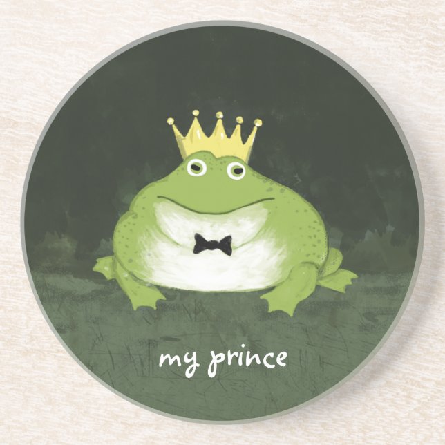 Funny Frog Prince with Customizable Text Coaster (Front)