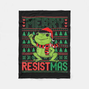 Funny Frog Retro Merry Resistmas Litical Ugly Chri Fleece Blanket