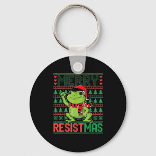 Funny Frog Retro Merry Resistmas Litical Ugly Chri Keychain