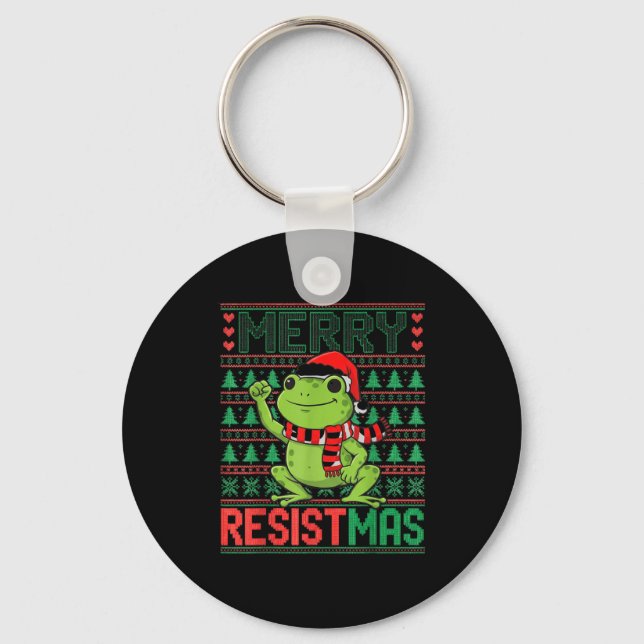 Funny Frog Retro Merry Resistmas Litical Ugly Chri Keychain (Front)