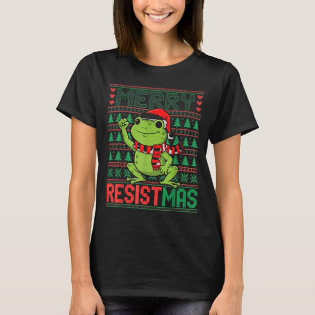 Funny Frog Retro Merry Resistmas Litical Ugly Chri T-Shirt (Front)