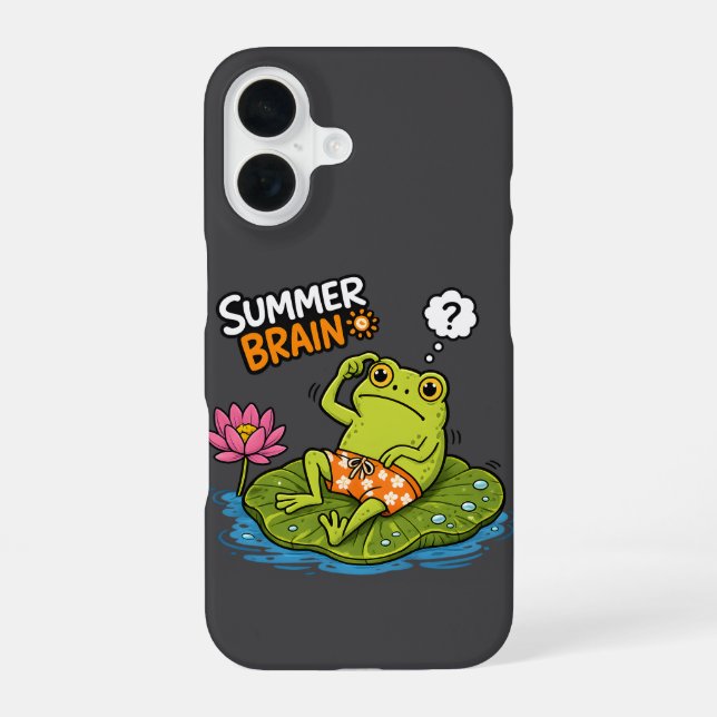 Funny Frog Summer Brain|Silly Frog Cartoon  iPhone 16 Case (Back)