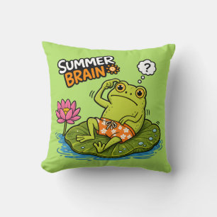 Funny Frog Summer Brain Silly Frog Cartoon Throw Pillow