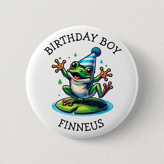 Funny Frog Themed Birthday Boy 2 Inch Round Button (Front)