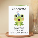 Funny Frog Toad Croak Grandmother Happy Birthday Thank You Card<br><div class="desc">Looking for a unique way to express your love and humour to your grandparent? Our funny frog greeting card is the perfect choice for your grandmother on her birthday! Customize it by adding your own personal message. Design features a shocked green toad wearing a blue birthday hat. Great way to...</div>