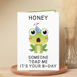 Funny Frog Toad Croak Spouse Happy Birthday Thank You Card<br><div class="desc">Looking for a unique way to express your love and humour to your partner? Our funny frog greeting card is the perfect choice for your spouse on his or her birthday! Customize it by adding your own personal message. Design features a shocked green toad wearing a blue birthday hat. Great...</div>