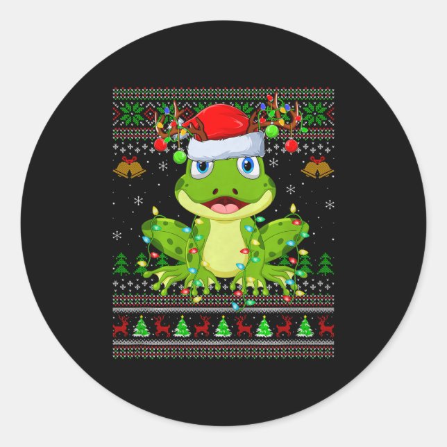 Funny Frog Ugly Christmas Sweaters Holiday Santa C Classic Round Sticker (Front)