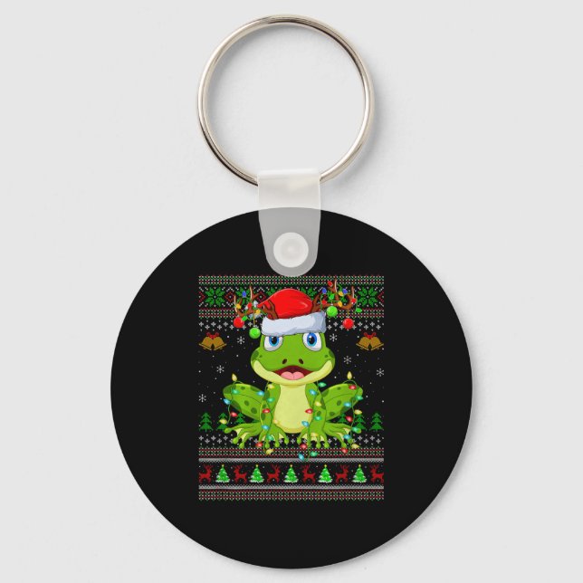 Funny Frog Ugly Christmas Sweaters Holiday Santa C Keychain (Front)
