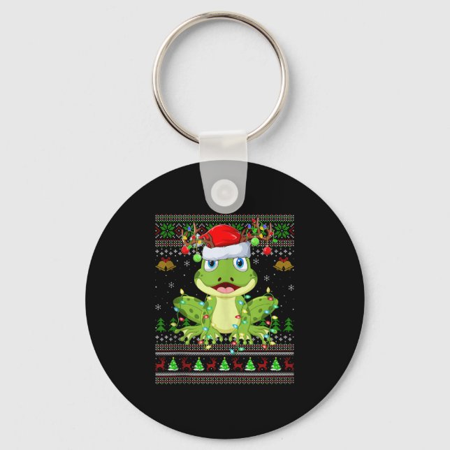 Funny Frog Ugly Christmas Sweaters Holiday Santa C Keychain (Front)