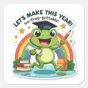 Funny Frog 'Un-frog-gettable' School Year Die-Cut Square Sticker