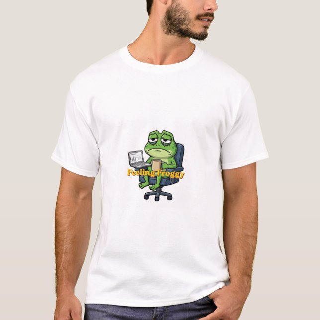 Funny Frog with Coffee Laptop Graphic Tee (Front)