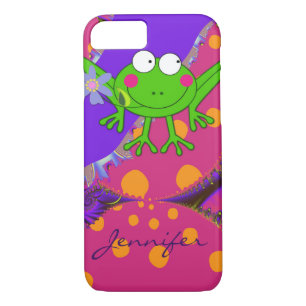 Funny Frog with Flower & custom Name Case-Mate iPhone Case