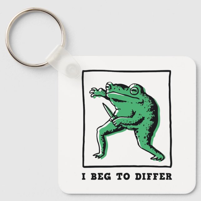 Funny Frog with Knife – "I Beg to Differ" Meme Keychain (Front)