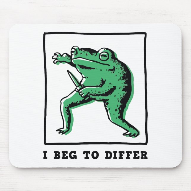 Funny Frog with Knife – "I Beg to Differ" Meme Mouse Pad (Front)