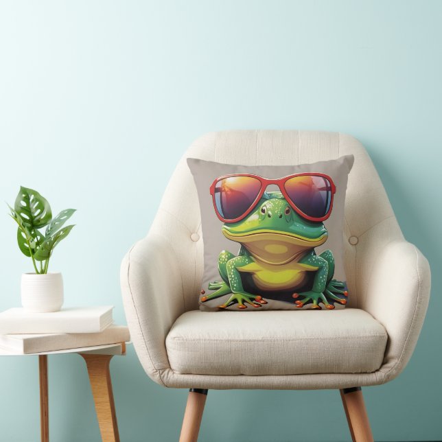 Funny frog with sunglasses throw pillow (Chair)