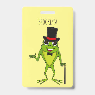 Funny frog with top hat cartoon badge