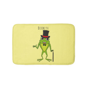 Funny frog with top hat cartoon bath mat