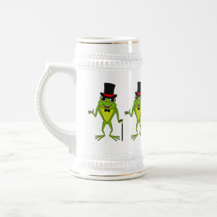 Funny frog with top hat cartoon beer stein