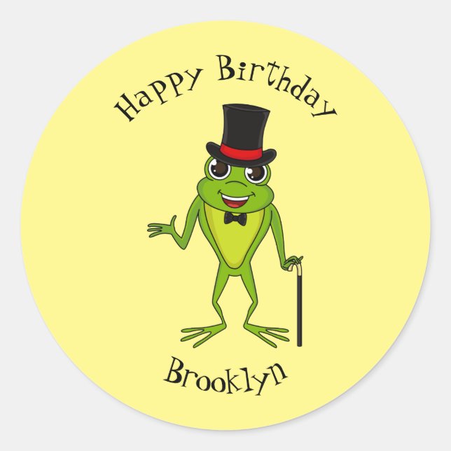 Funny frog with top hat cartoon classic round sticker (Front)