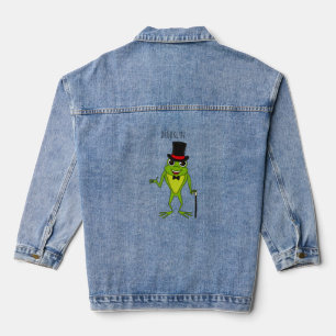 Funny frog with top hat cartoon denim jacket